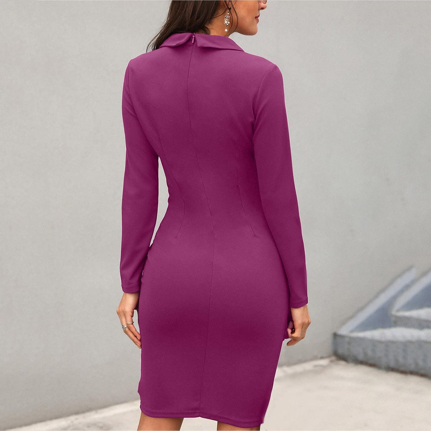 Women's Blazer Dress - Slim Fit Bodycon - Lapel Collar Long Sleeve - Button Closure