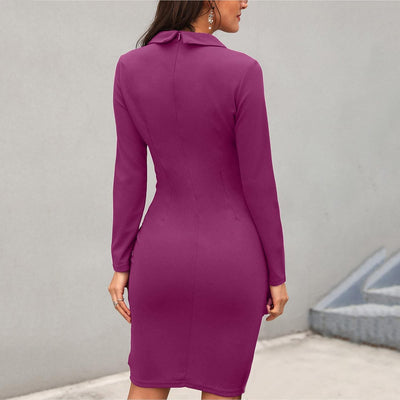 Women's Blazer Dress - Slim Fit Bodycon - Lapel Collar Long Sleeve - Button Closure