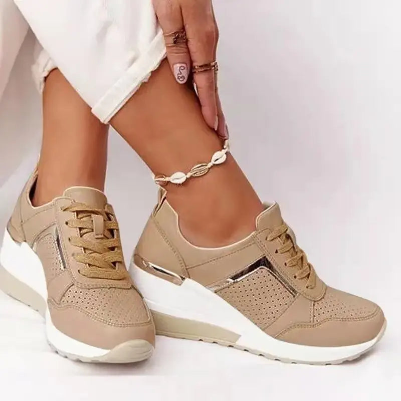 Women's Sneakers - Mesh & Suede - Lace-Up - Cushioned Sole - Casual Stylish Design