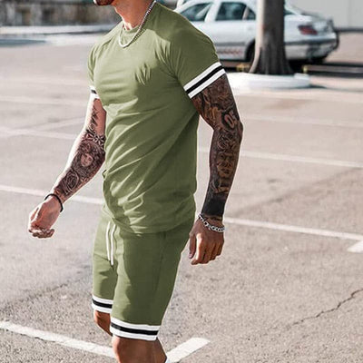 Men’s Athletic Set – Slim Fit – Breathable Stretch Fabric – Short Sleeve Top & Shorts