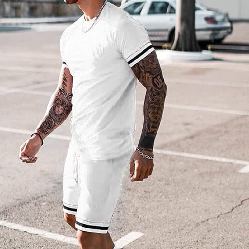 Men’s Athletic Set – Slim Fit – Breathable Stretch Fabric – Short Sleeve Top & Shorts