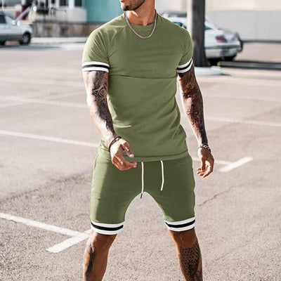 Men’s Athletic Set – Slim Fit – Breathable Stretch Fabric – Short Sleeve Top & Shorts