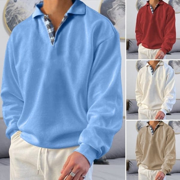 Men's pullover sweatshirt with polo collar