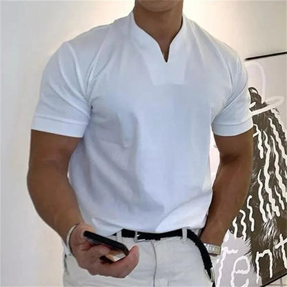 Men’s Athletic T-Shirt - Notched V-Neck - Short Sleeve - Slim Fit Casual Wear