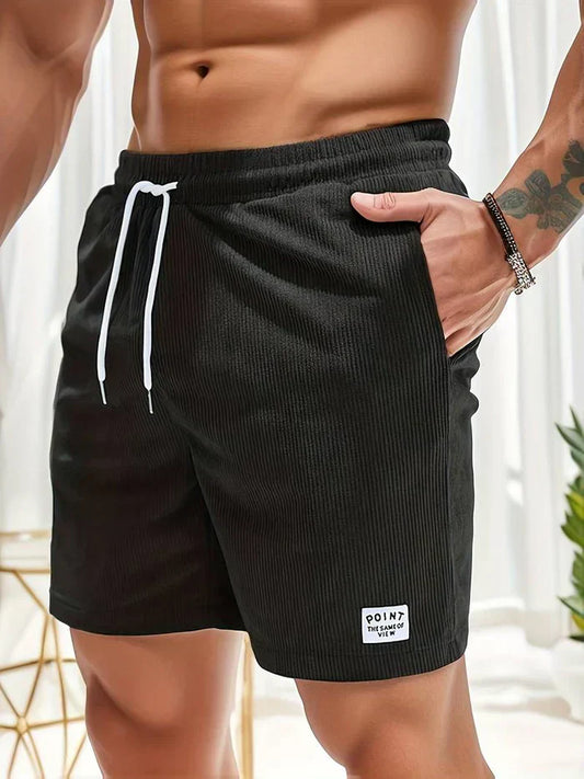 Men's Casual Shorts - Elastic Waist - Adjustable Drawstring - Textured Fabric