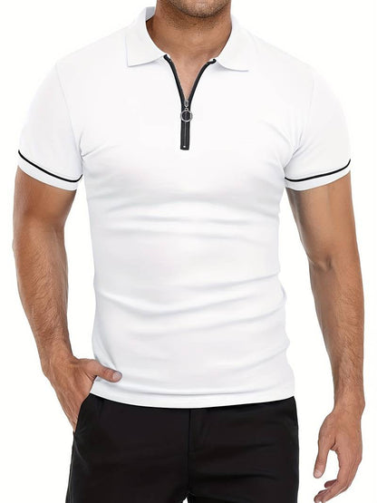 Men’s Polo Shirt – Slim Fit – Short Sleeve – Quarter Zip – Stylish Contrast Detail