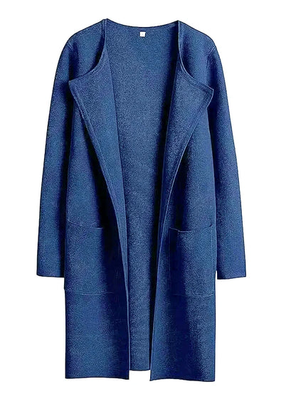 Women’s Knee-Length Coat – Wool Blend – Relaxed Fit – Wide Lapel – Patch Pockets