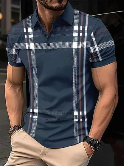 Men’s Polo Shirt - Plaid Pattern - Slim Fit - Short Sleeve Classic Casual Wear