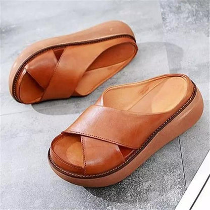 Women's Leather Sandals - X-Strap Design - Cushioned Footbed - Casual Comfort Wear