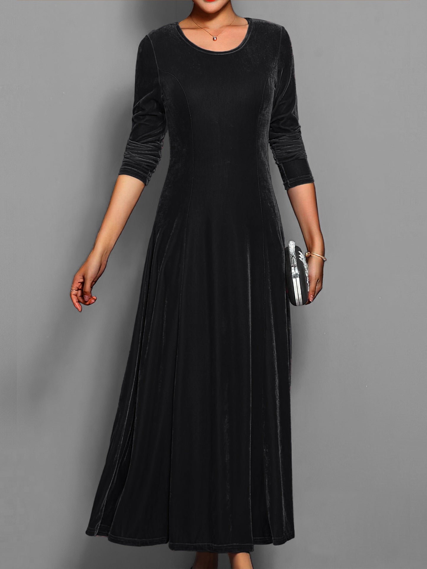 Women's Midi Dress - Crew Neck - Long Sleeve - Elegant Party & Formal Wear