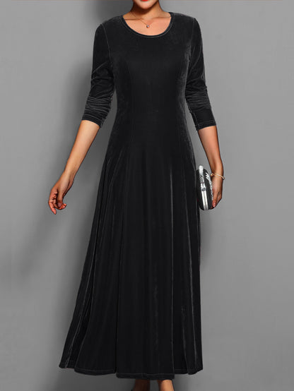 Women's Midi Dress - Crew Neck - Long Sleeve - Elegant Party & Formal Wear