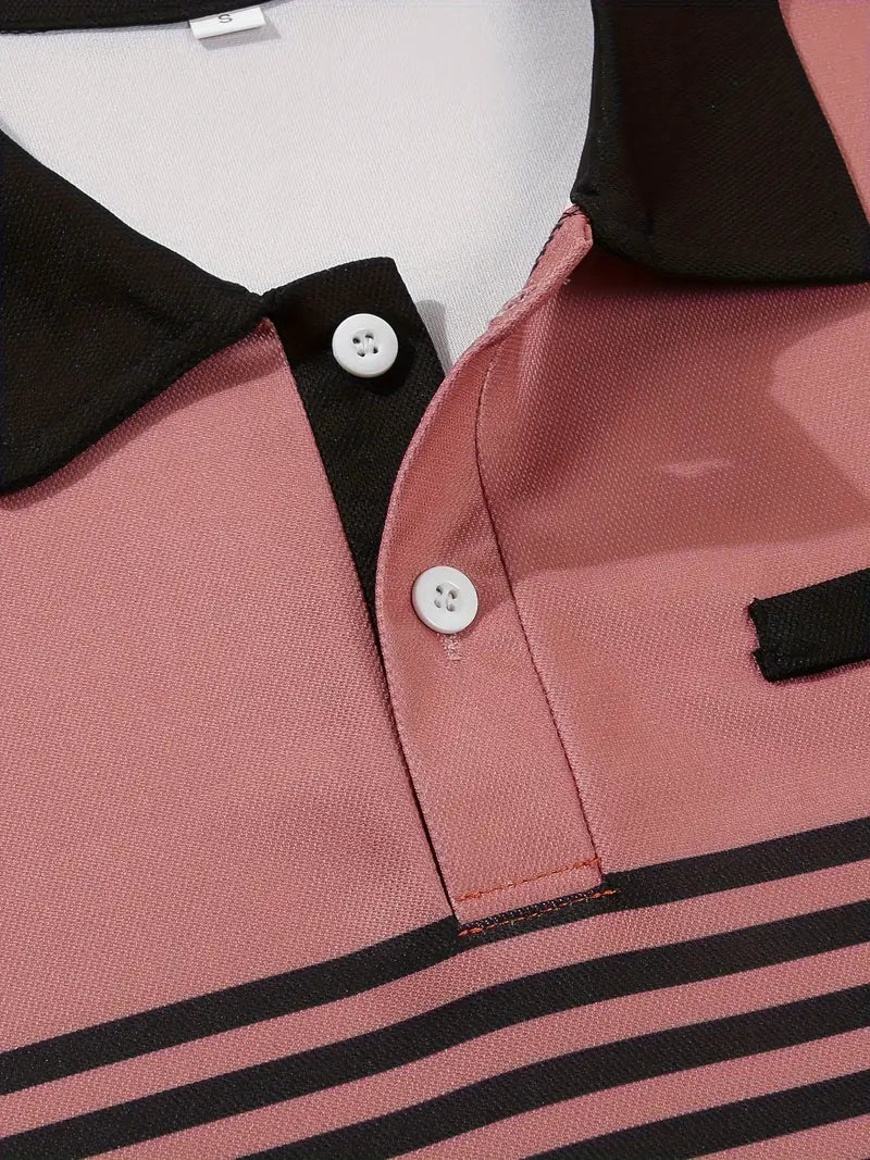 Men’s Polo Shirt - Slim Fit - Striped Design - Short Sleeve Casual Wear