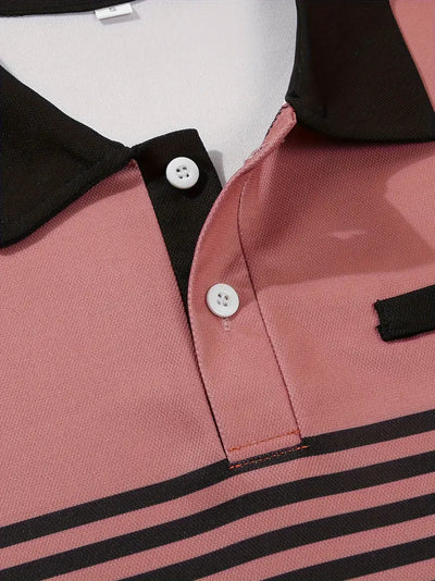 Men’s Polo Shirt - Slim Fit - Striped Design - Short Sleeve Casual Wear