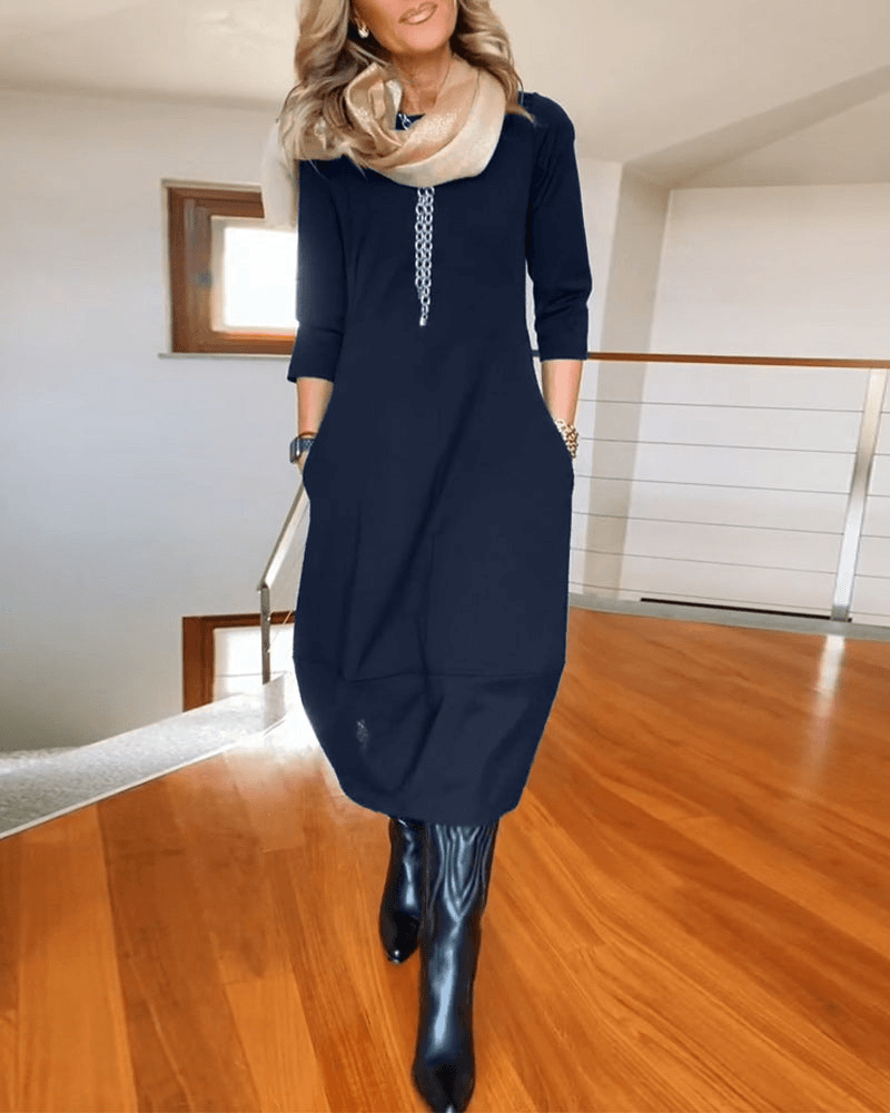 Elegant Midi Dress for Women with Subtle Pleats