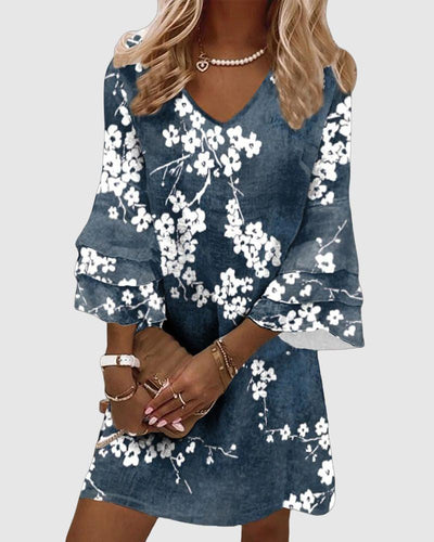 Printed V-Neck Mini Dress for Women