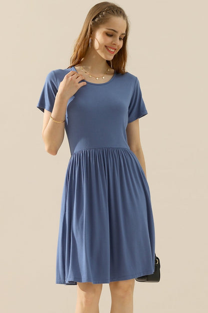 Women's A-Line Dress - Short Sleeve - Crew Neck - Flattering Fit - Casual Everyday Wear