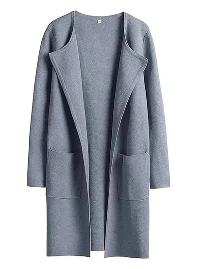 Women’s Knee-Length Coat – Wool Blend – Relaxed Fit – Wide Lapel – Patch Pockets