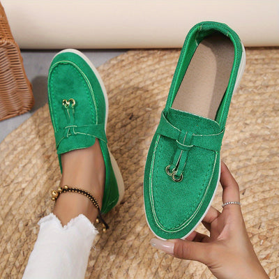 Women’s Slip-On Loafers – Woven Fabric – Decorative Lace – Casual Comfort Fit
