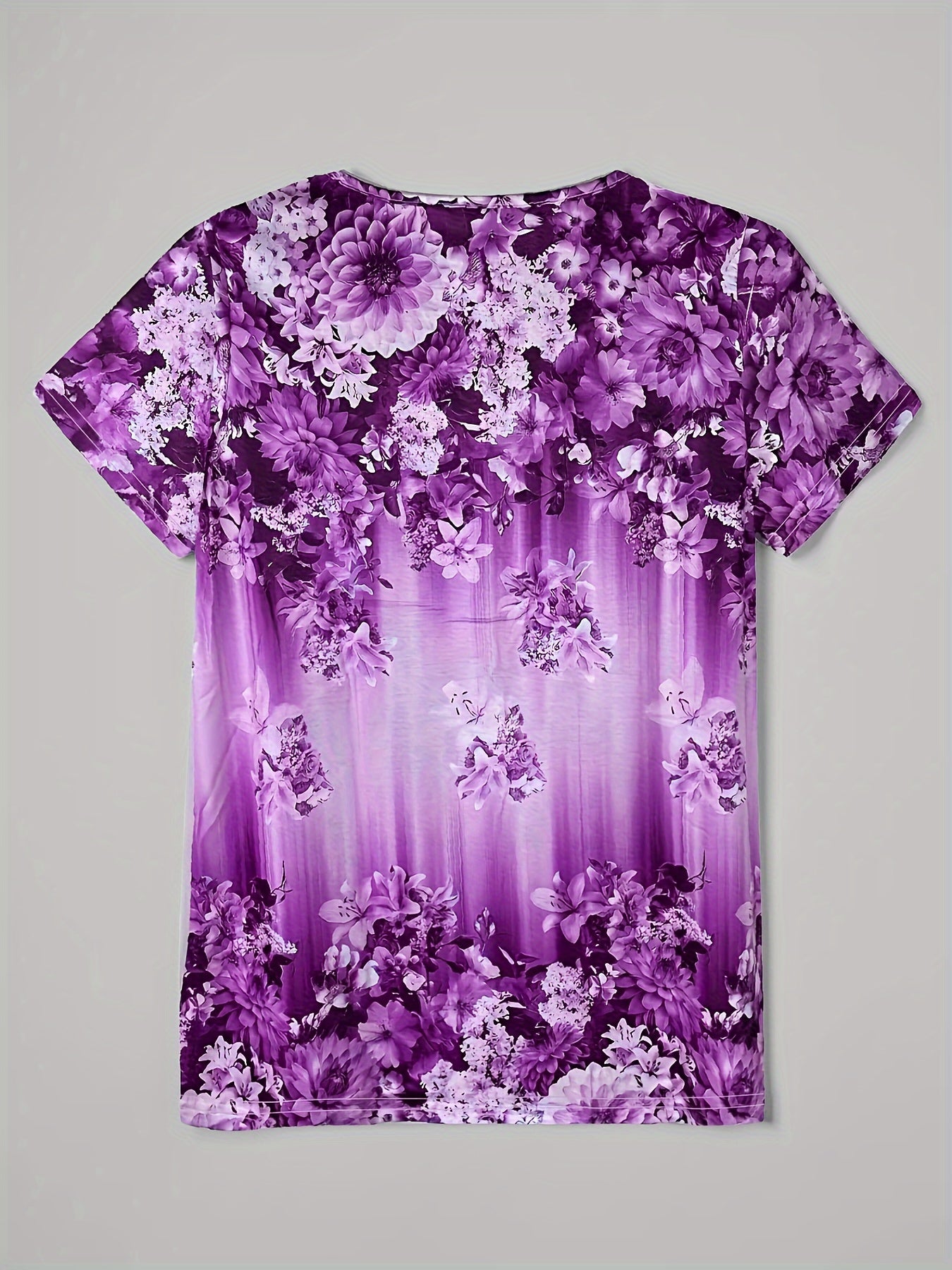 Women's Blouse - Floral Pattern - V-Neck with Button Detail - Short Sleeve Relaxed Fit