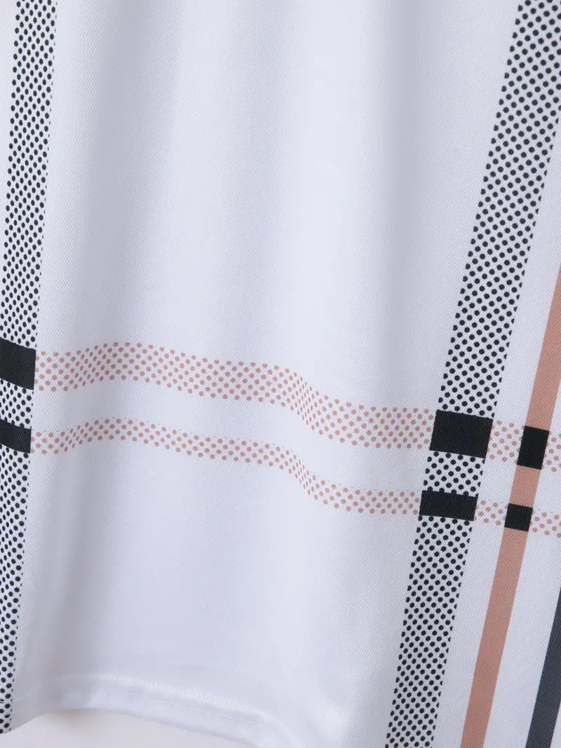 Men’s Polo Shirt - Plaid Pattern - Slim Fit - Short Sleeve Classic Casual Wear
