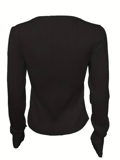 Women's Fitted Top - 3D Textured Pattern - High Neck - Long Sleeve Stretch Fabric