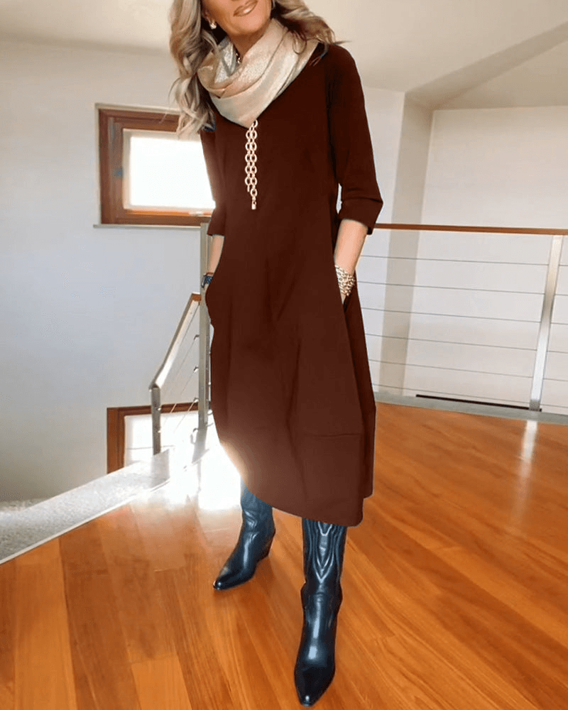 Elegant Midi Dress for Women with Subtle Pleats