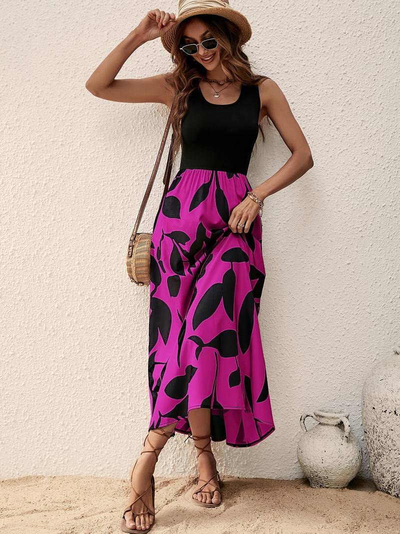 Women's Sleeveless Maxi Dress - Fitted Bodice - Scoop Neck - Flowy A-Line Skirt