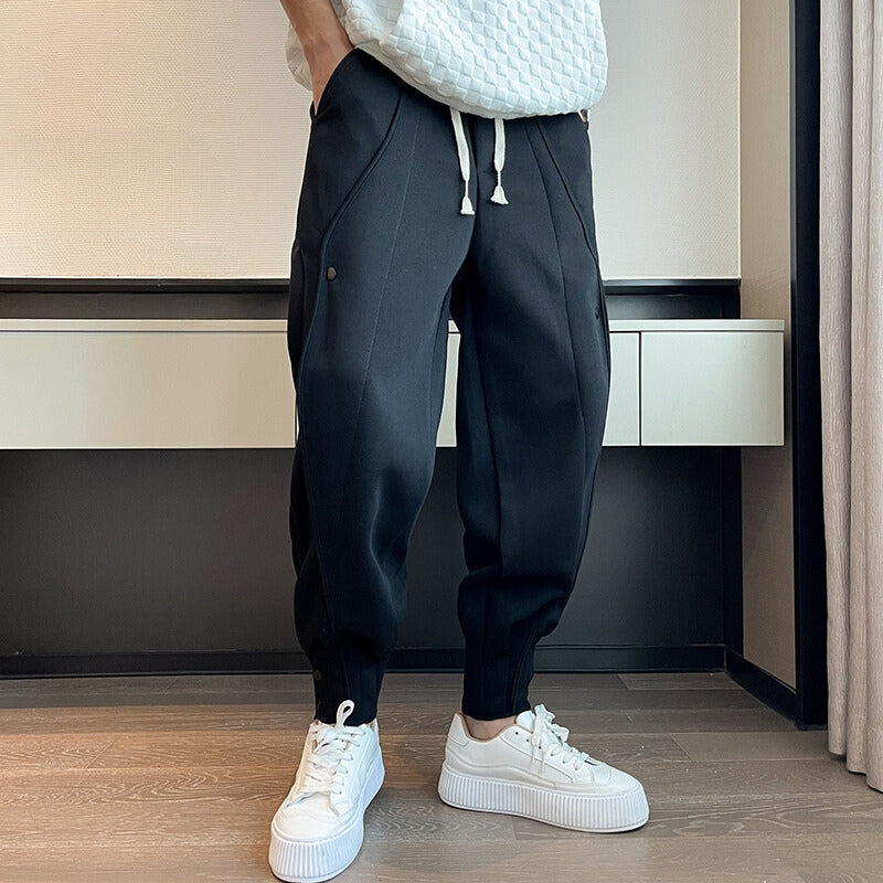 Men’s Tapered Joggers - Elastic Waistband - Cuffed Ankles - Side Piping Detail