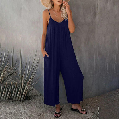 Women's Sleeveless Loose Jumpsuit with Pockets