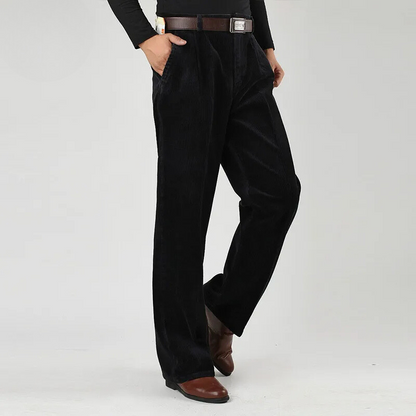 Men's corduroy pants with wide legs, high waist and side pockets