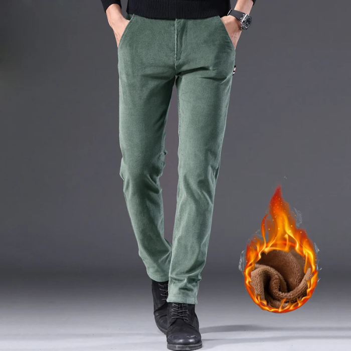 Men's corduroy pants with fleece lining and warm insulation