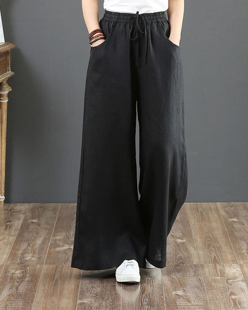 Women's baggy elastic drawstring waist wide leg pants