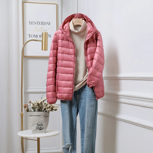 Women’s Puffer Jacket – Regular Fit – Ultralight Quilted – Hooded Foldable Design