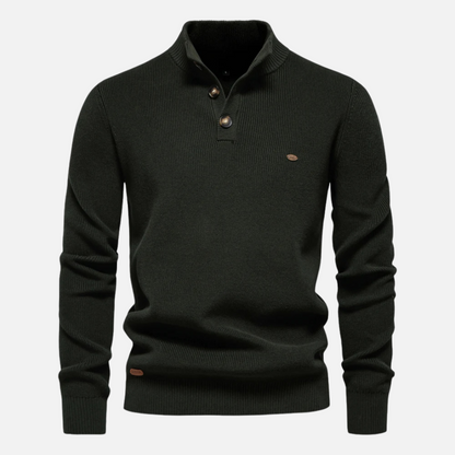 Men’s Turtleneck Sweater – Wool Blend – Slim Fit – Ribbed Knit with Button Placket