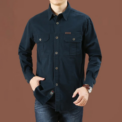 Men's casual utility shirt with chest pockets long sleeves and button closure