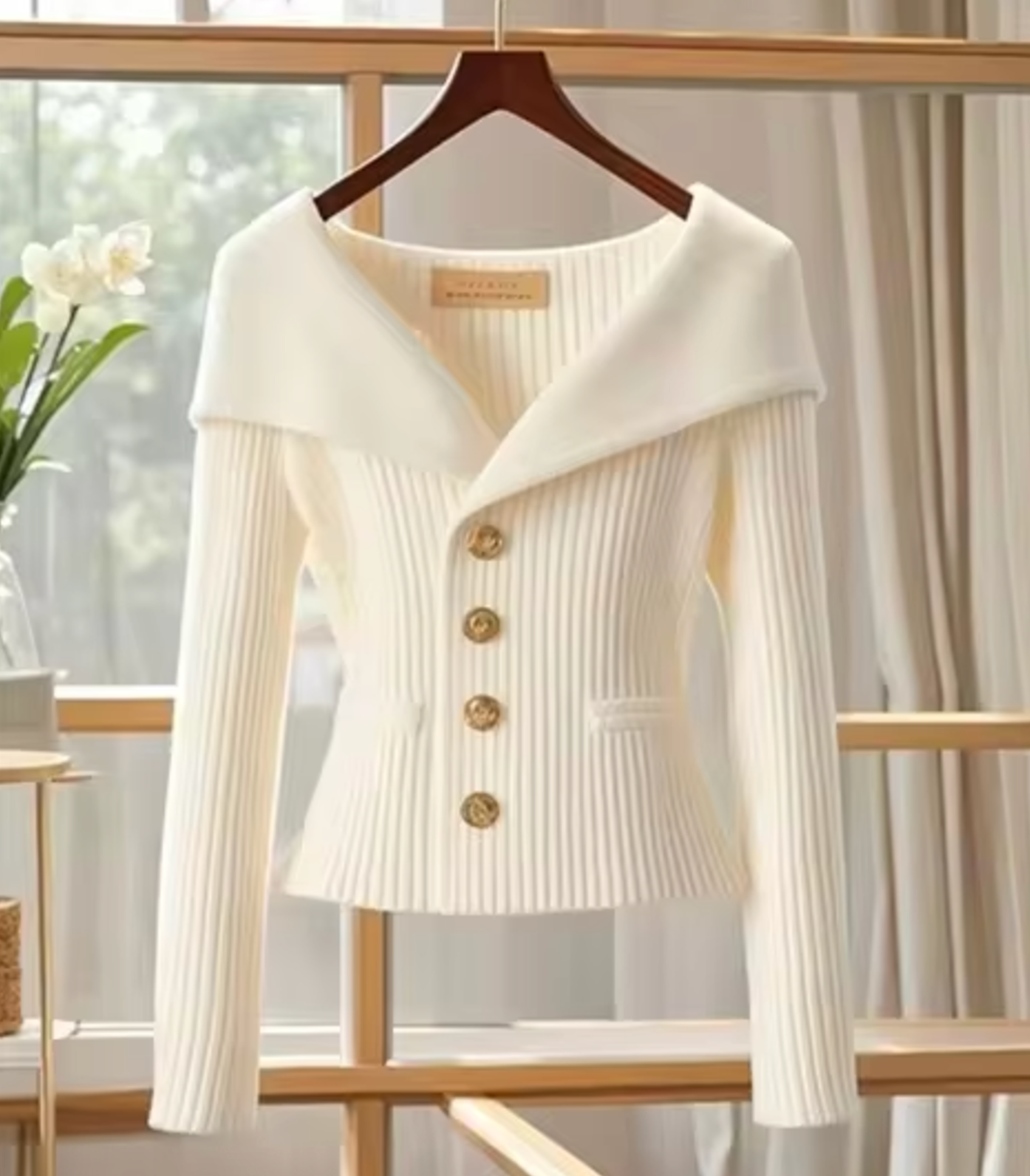 Women’s Cardigan – Fitted Silhouette – Soft Knit – Ribbed Texture – Wide Collar