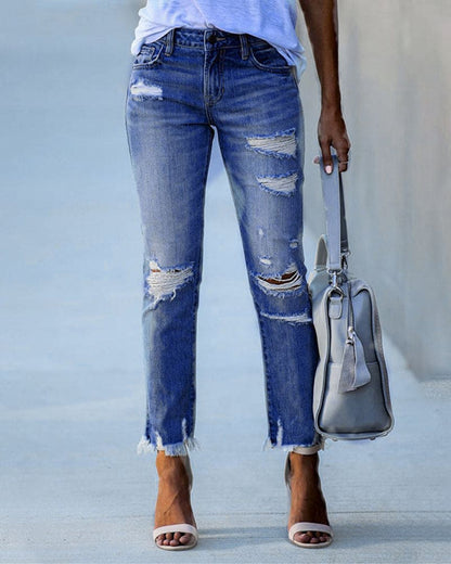 Women's casual ripped denim pants