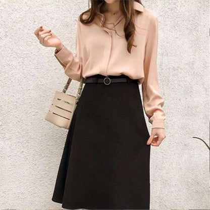 Women's Long Sleeve Chiffon Blouse Elegant Shirt