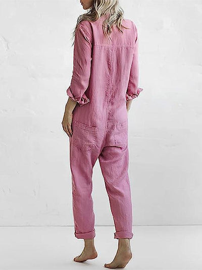 Women's Button-Up Jumpsuit with Pockets