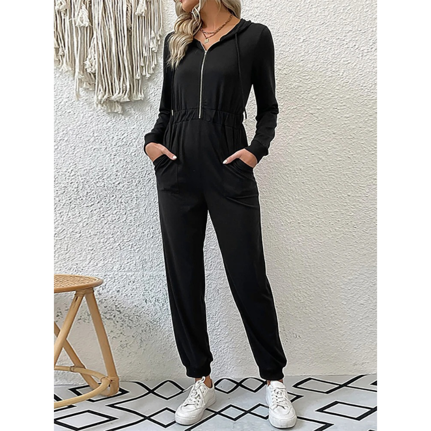 Women's zip up hoodie long sleeve jumpsuit