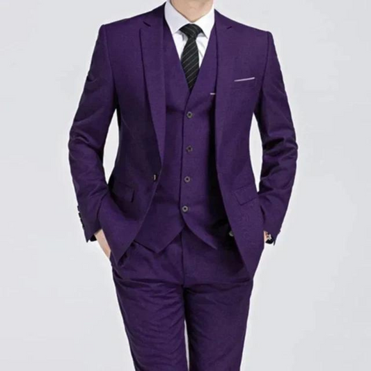 Men's Black Three-Piece Suit with Single-Breasted Closure