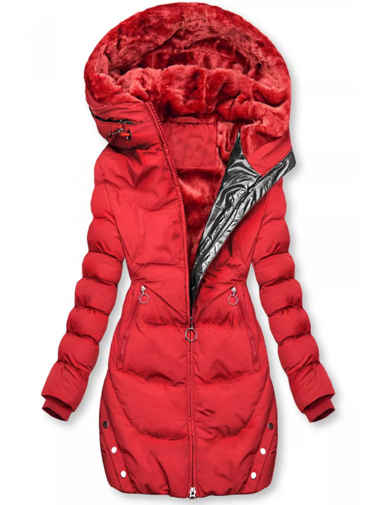 Women's winter coat with hood and velvet lining