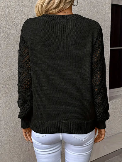 Women's v neck knitted sweater with eyelet detailing