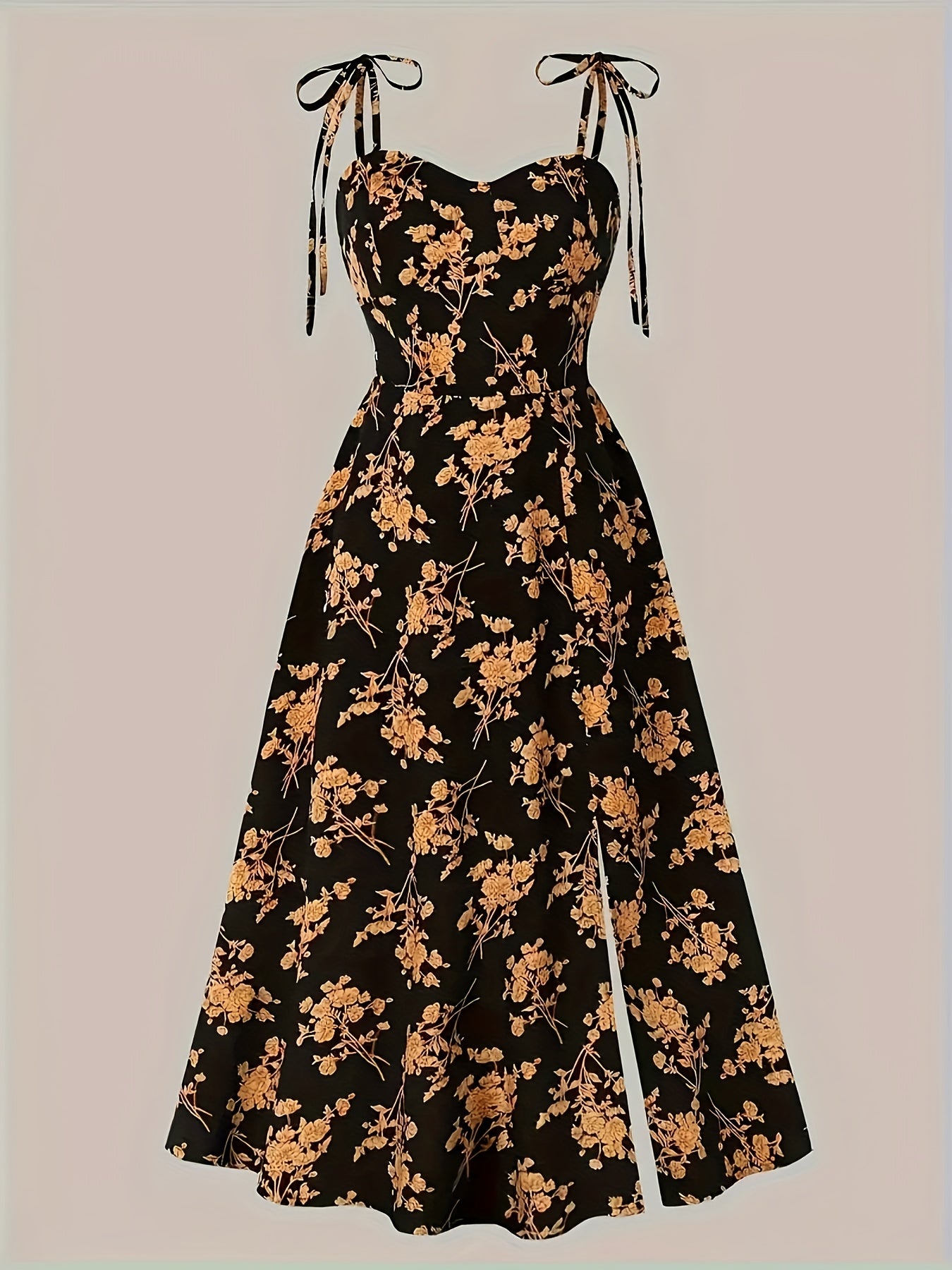 Floral print midi dress with tie straps for women