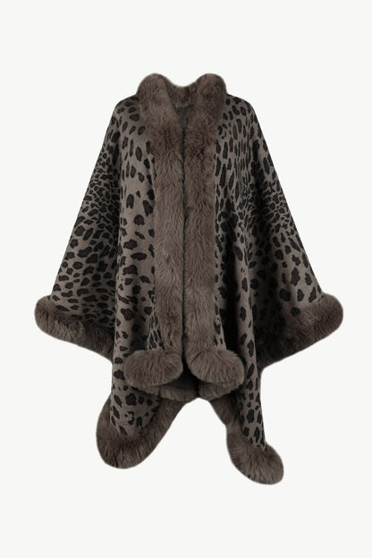 Stylish leopard print open poncho for women