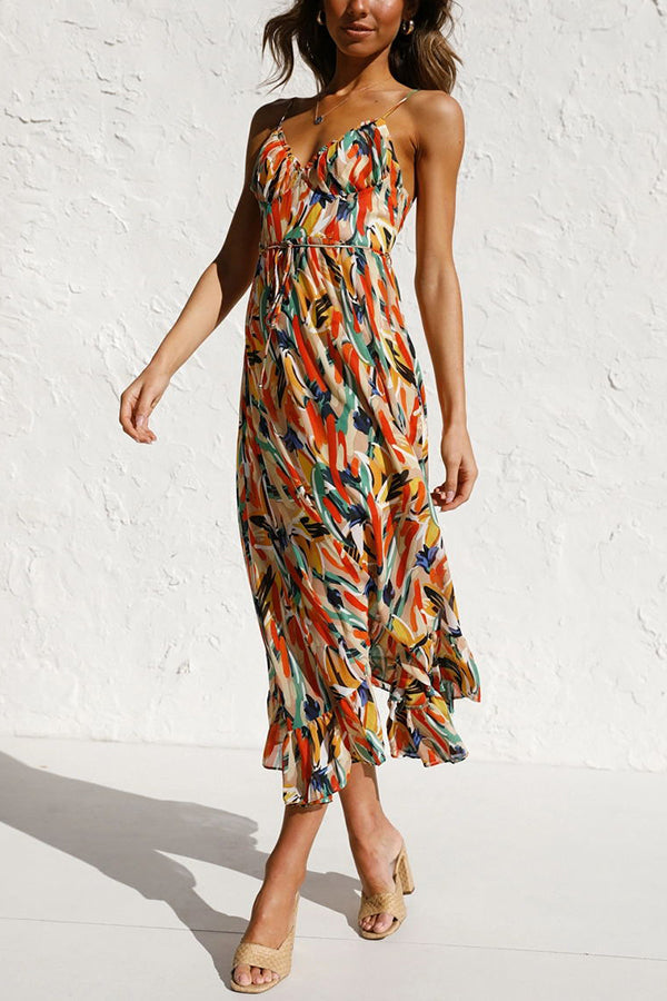 Women's Maxi Dress - Sleeveless V-Neck - Spaghetti Straps Flowy Casual Wear