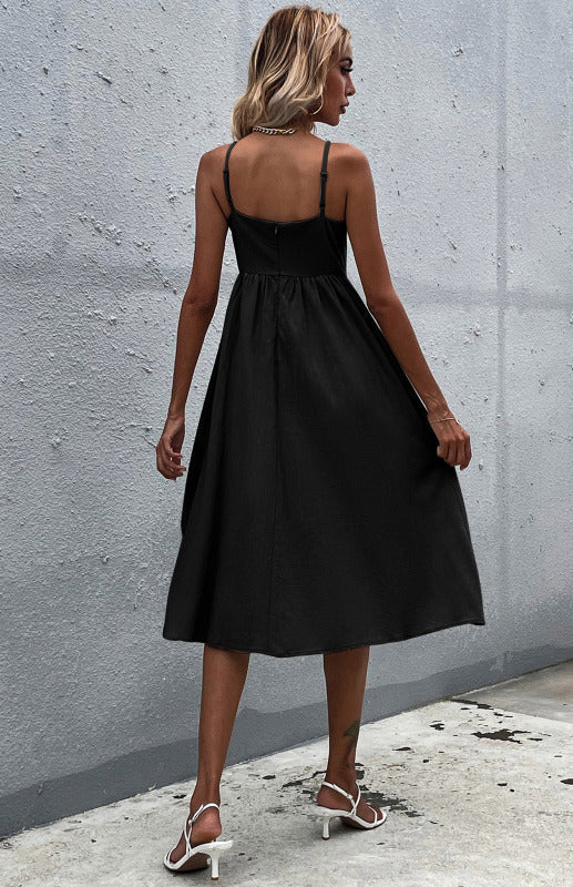 Women's Midi Dress - Sleeveless A-Line - Button-Down Fitted Bodice - Flared Casual Fit