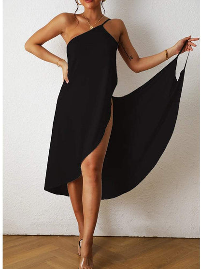 Women's One-Shoulder Maxi Dress - Asymmetrical Cut - High-Low Hem - Elegant Flowy Fit