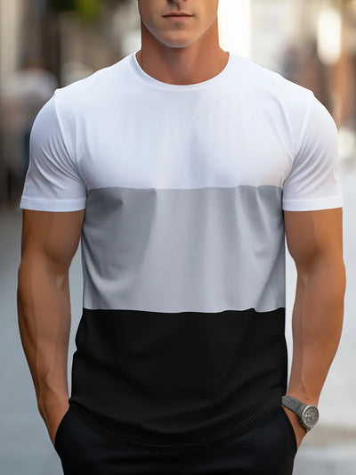 Men’s Color Block T-Shirt - Crew Neck - Short Sleeve - Casual Breathable Fit