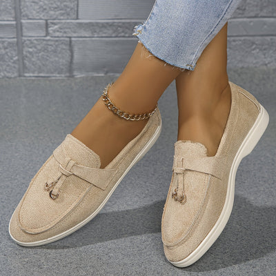 Women’s Slip-On Loafers – Woven Fabric – Decorative Lace – Casual Comfort Fit